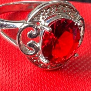 Silver red stone ring